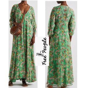Free People NEW Earthfolk Floral Print Georgette Maxi Dress